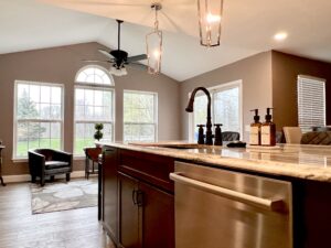 open concept kitchen remodel in Berea in quartz countertop