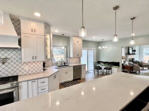 open concept kitchen remodel in Olmsted Falls with quartz countertops