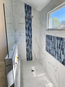 bathroom remodel in Olmsted Falls with quartz countertops