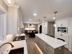 open concept kitchen remodel in Westlake with quartz countertops
