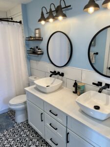 3/4 bathroom remodel in Olmsted Falls with quartz countertops