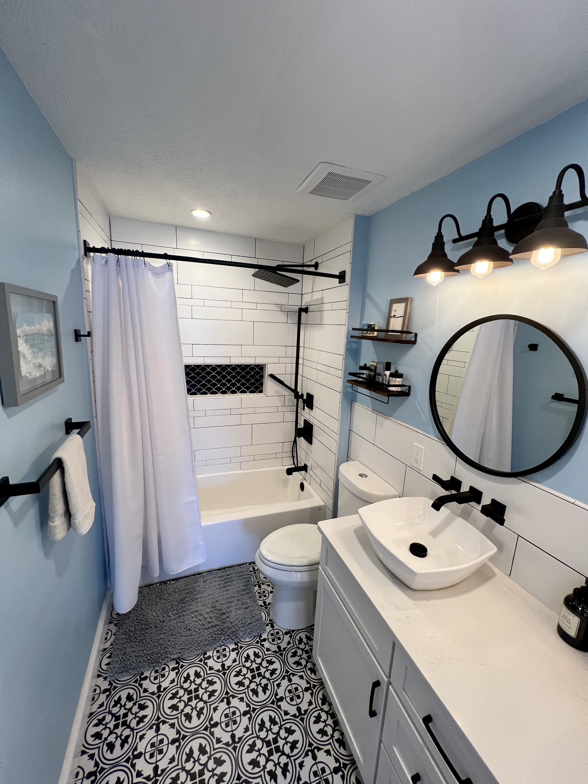 3/4 bathroom remodel in Olmsted Falls with quartz countertops